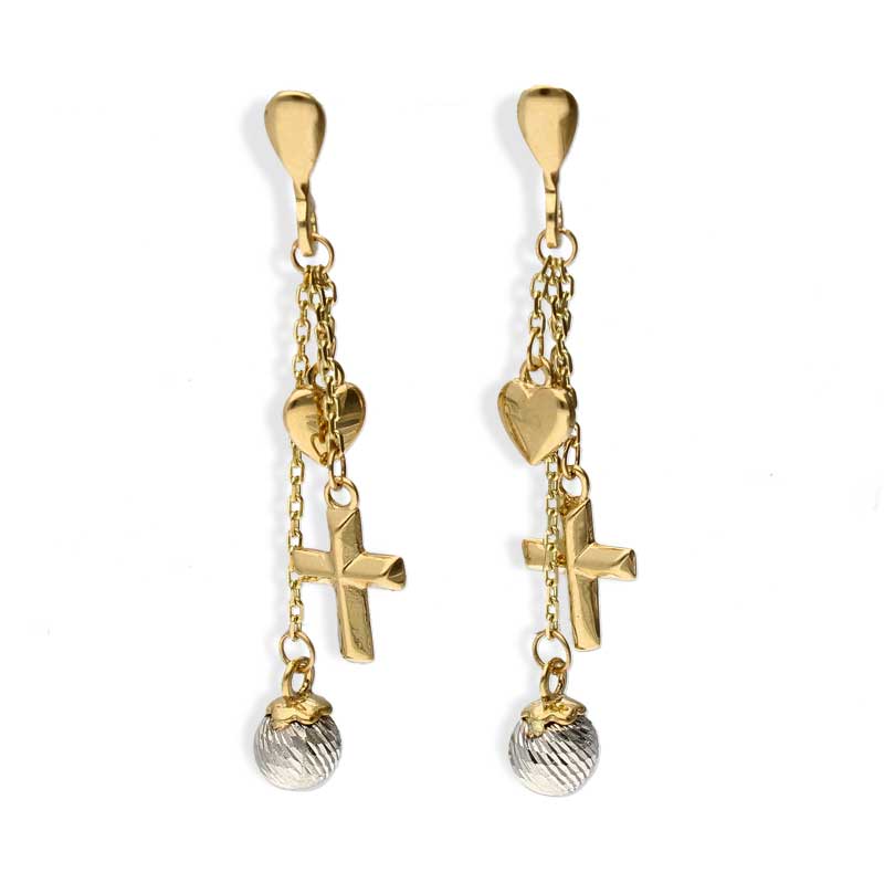 Dual Tone Gold Charm Drop Earrings 18KT - FKJERN18KU3099