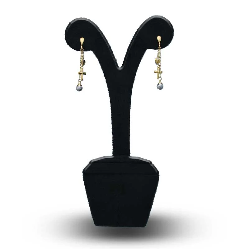 Dual Tone Gold Charm Drop Earrings 18KT - FKJERN18KU3099 - Image 3