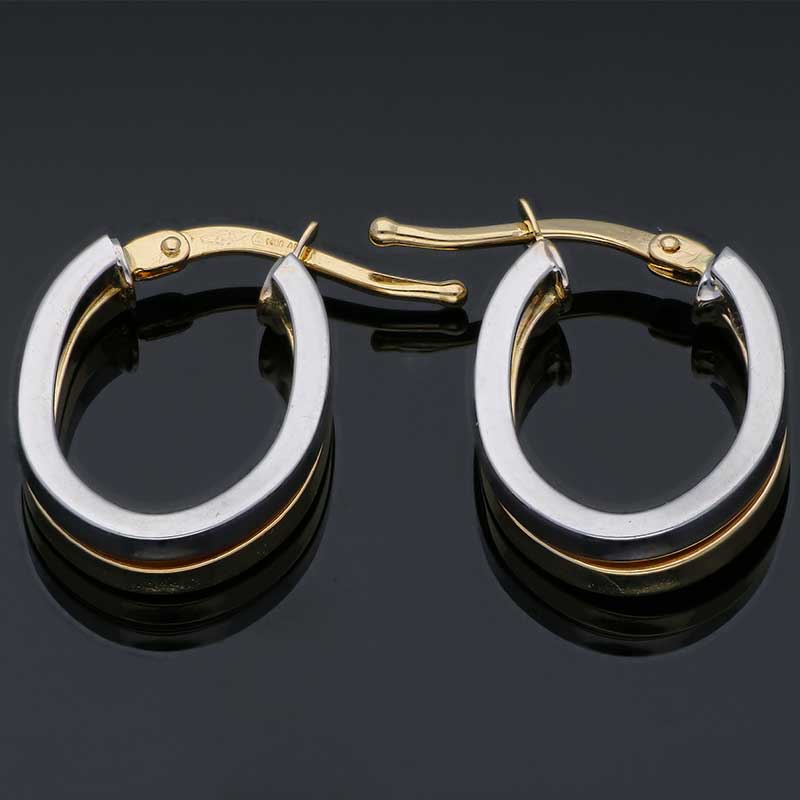 Dual Tone Gold Oval Shaped Hoop Earrings 18KT - FKJERN18KU3096 - Image 2