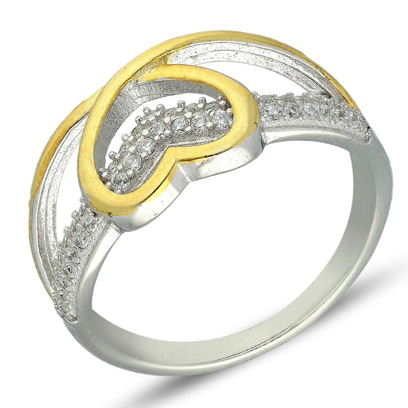 Dual Tone Sterling Silver 925 Heart Shaped Ring - FKJRNSL2993