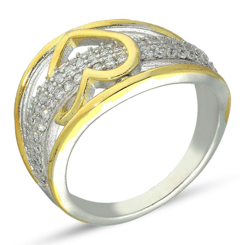 Dual Tone Sterling Silver 925 Heart Shaped Ring - FKJRNSL3003