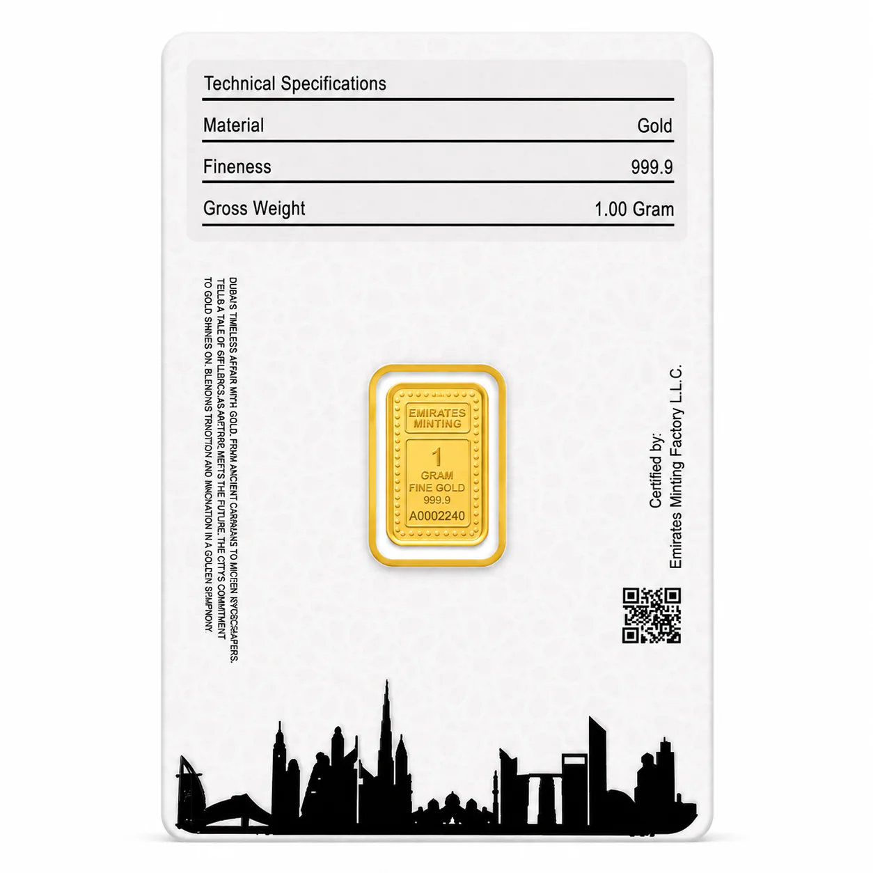 Emirates Minting 1 Gram Peacock Gold Bar 999.9 Purity - FKJGBR24K6937 - Image 2