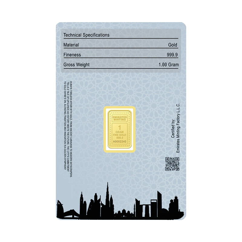Emirates Minting 1 Gram UAE Heritage Building Gold Bar 999.9 Purity - FKJGBR24K2325 - Image 2