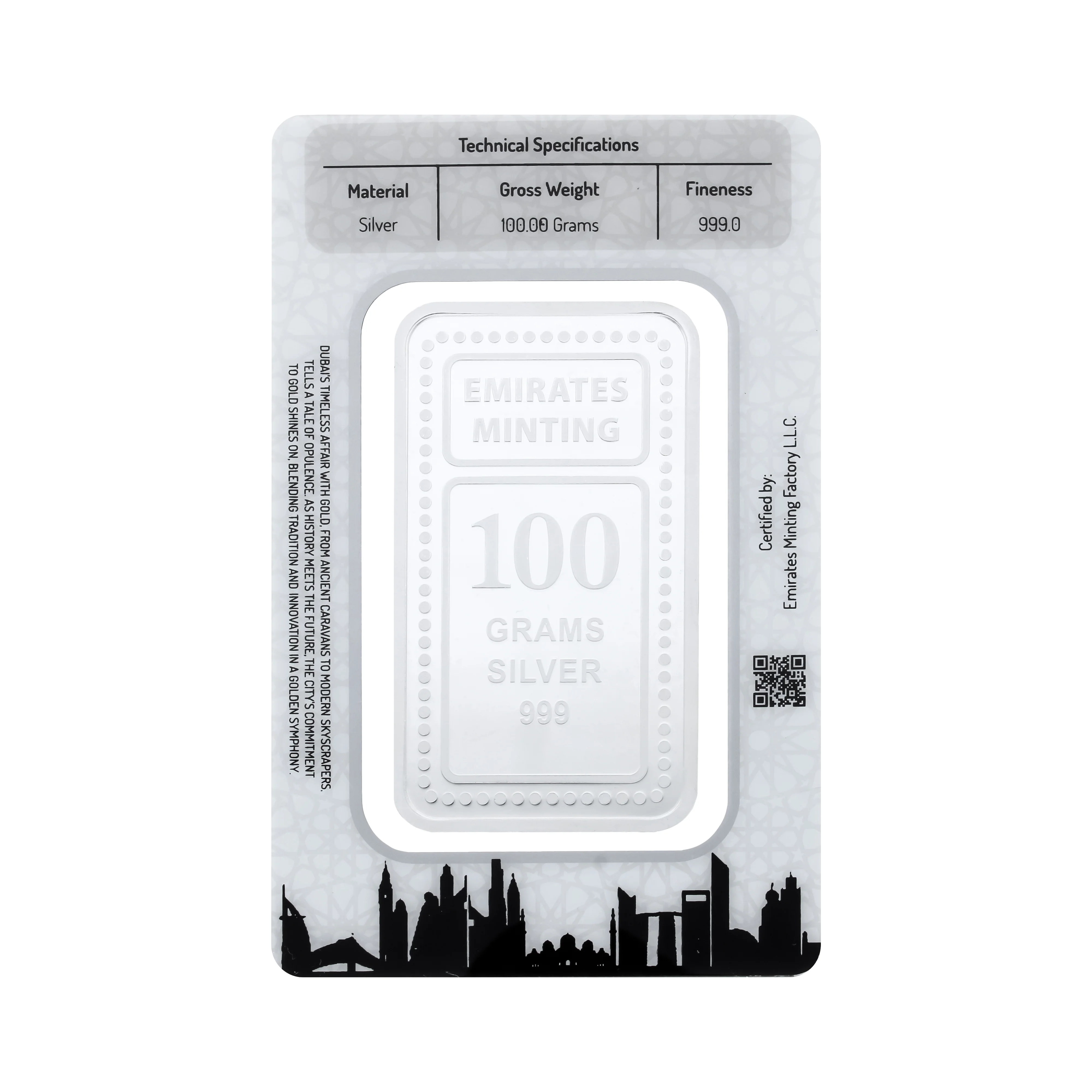 Emirates Minting 100 Grams 999.0 Purity Silver Bar - FKJGBRSL6824 - Image 2