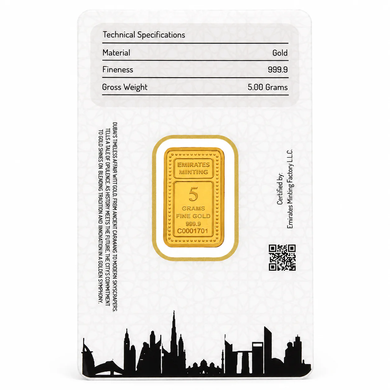 Emirates Minting 5 Grams Peacock Gold Bar 999.9 Purity - FKJGBR24K6939 - Image 2