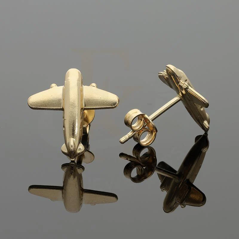 Gold Airplane Shaped Stud Earrings 18KT - FKJERN18K2423 - Image 2