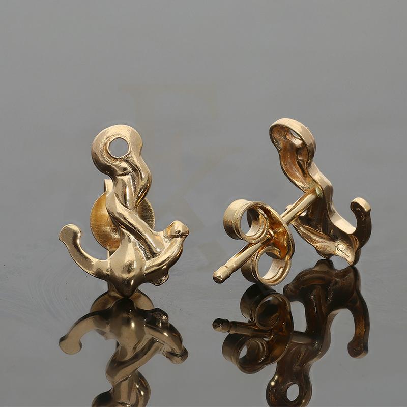Gold Anchor Shaped Stud Earrings 18KT - FKJERN18K2234 - Image 3