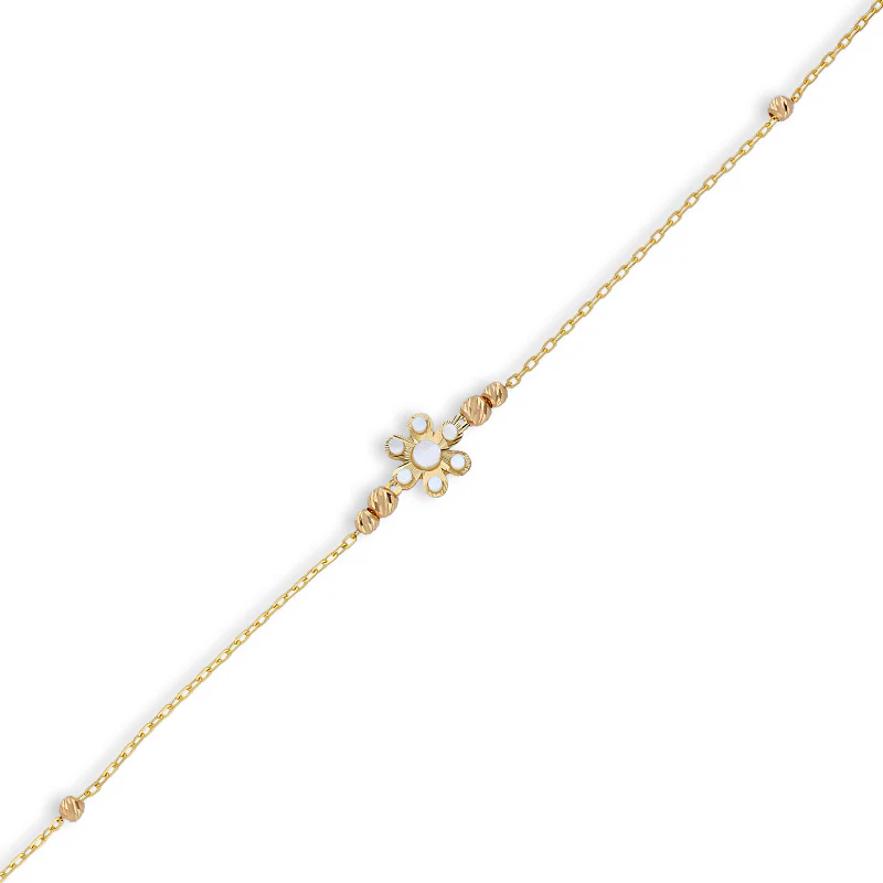 Gold Beads and Flowers Bracelet 21KT - FKJBRL21KU6046 - Image 2