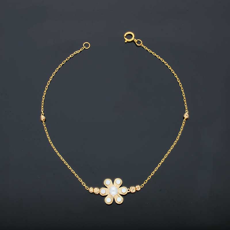 Gold Beads and Flowers Bracelet 21KT - FKJBRL21KU6024 - Image 3