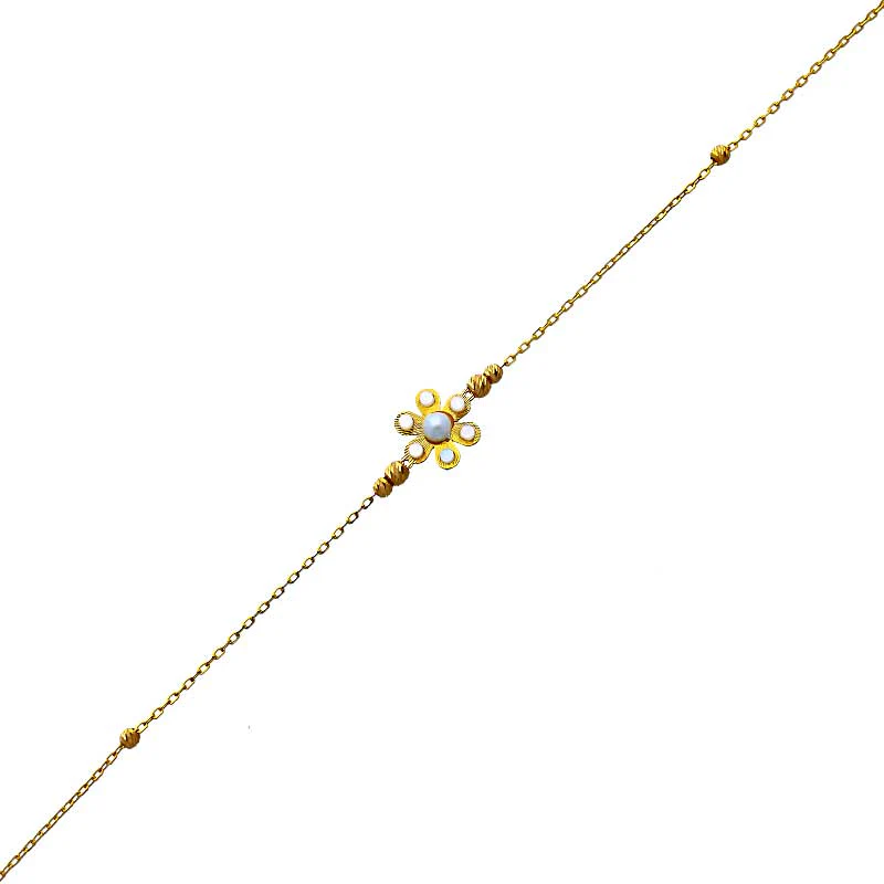 Gold Beads and Flowers Bracelet 21KT - FKJBRL21KU6025 - Image 2