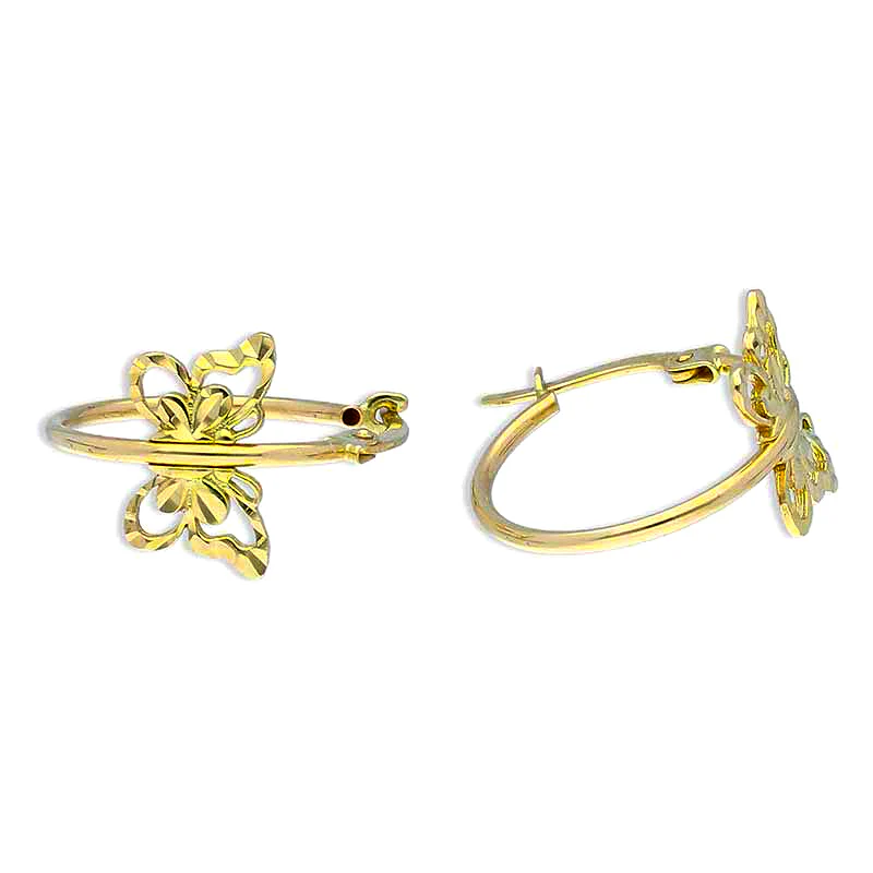 Gold Butterfly Clip on Hoop Earrings 18KT - FKJERN18KU3132