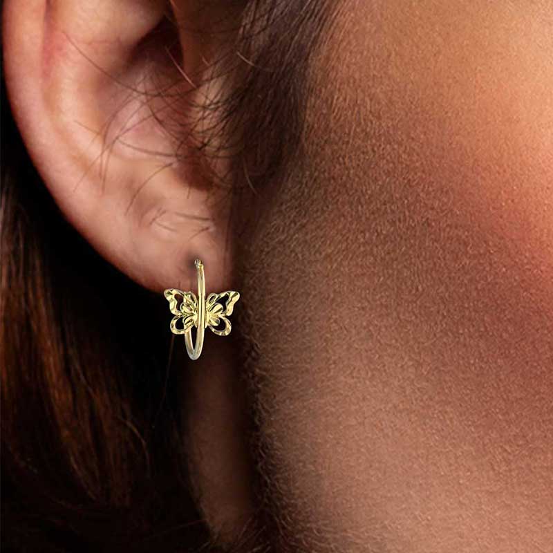 Gold Butterfly Clip on Hoop Earrings 18KT - FKJERN18KU3132 - Image 2