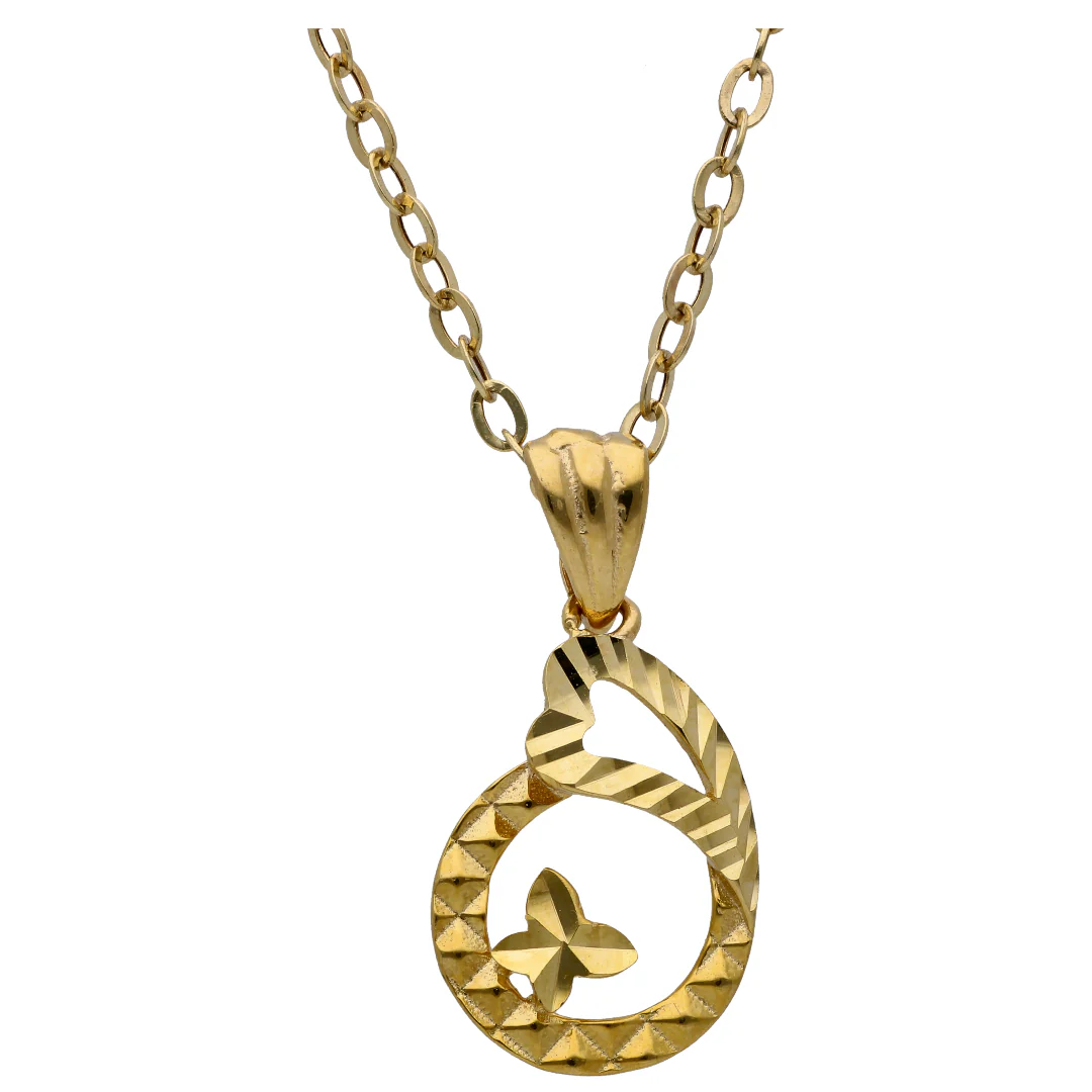 Gold Butterfly In Hollow Tear-drop Shaped Pendant Set 18KT - FKJNKLST18KU6491 - Image 2