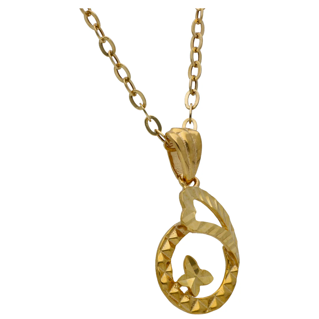Gold Butterfly In Hollow Tear-drop Shaped Pendant Set 18KT - FKJNKLST18KU6491 - Image 3