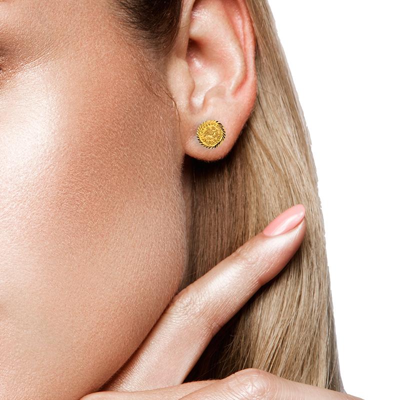 Gold Coin Shaped Stud Earrings 21KT - FKJERN21K2271 - Image 2