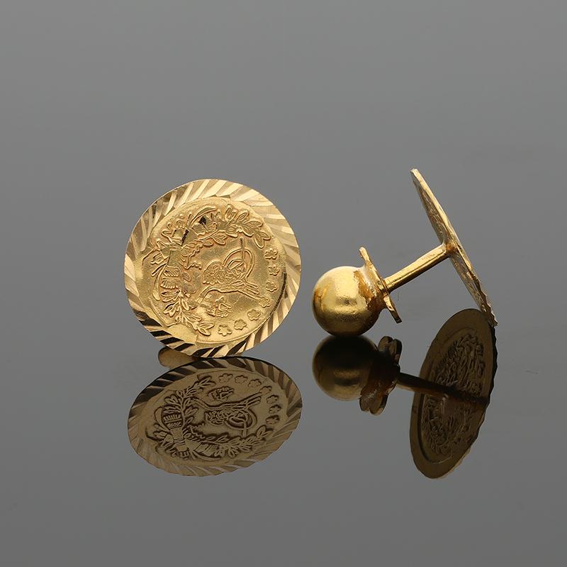 Gold Coin Shaped Stud Earrings 21KT - FKJERN21K2271 - Image 3