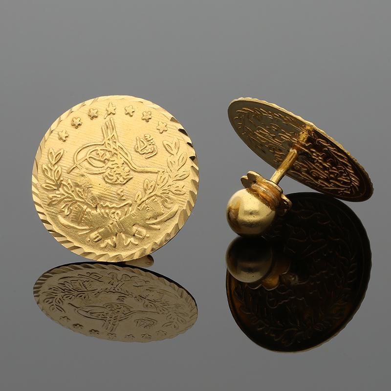 Gold Coin Shaped Stud Earrings 21KT - FKJERN21K2424 - Image 3