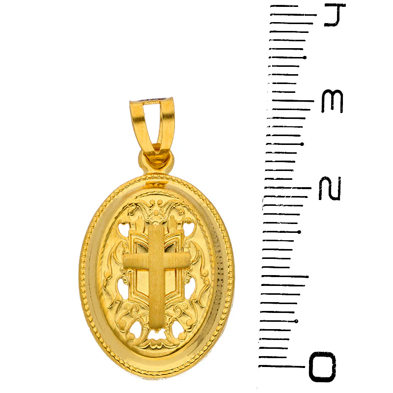 Gold Cross Pendant 21KT - FKJPND21KU6068 - Image 2