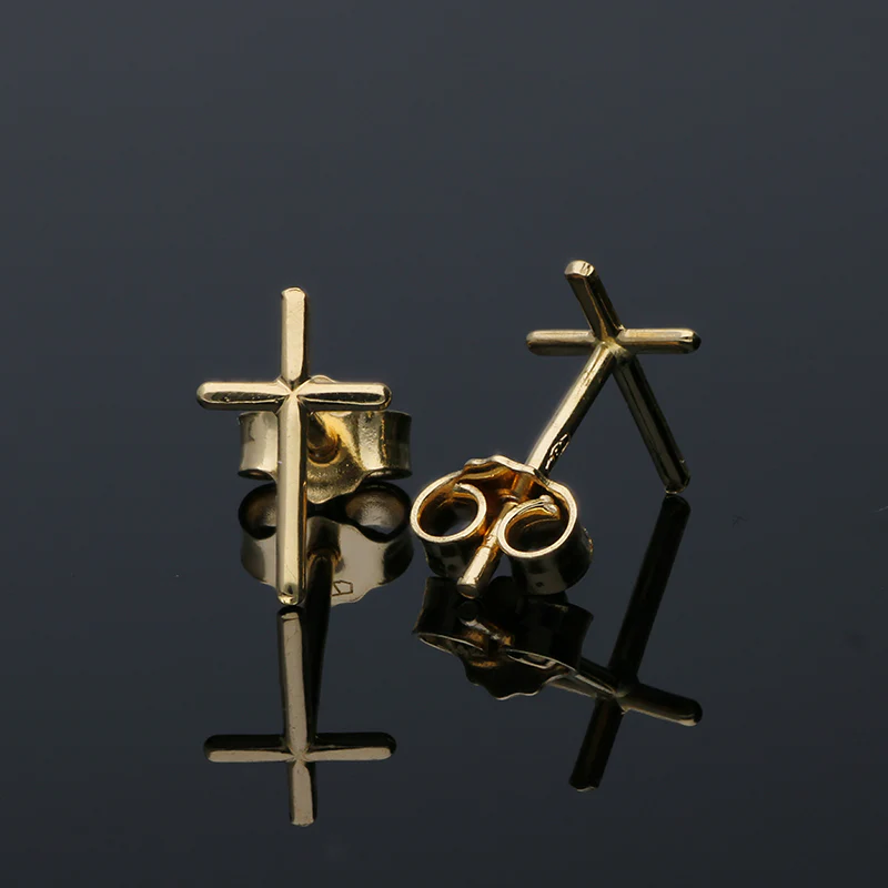 Gold Cross Shaped Stud Earrings 18KT - FKJERN18KU3046 - Image 2