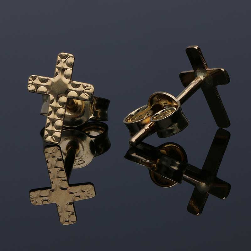 Gold Cross Stud Earrings 18KT - FKJERN18KU3059 - Image 3