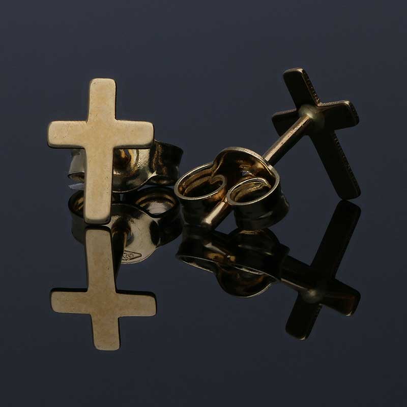 Gold Cross Stud Earrings 18KT - FKJERN18KU3061 - Image 3