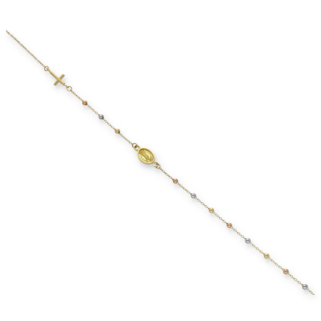 Gold Cross & Virgin Mary Beads Bracelet 18KT - FKJBRL18KU6122 - Image 2