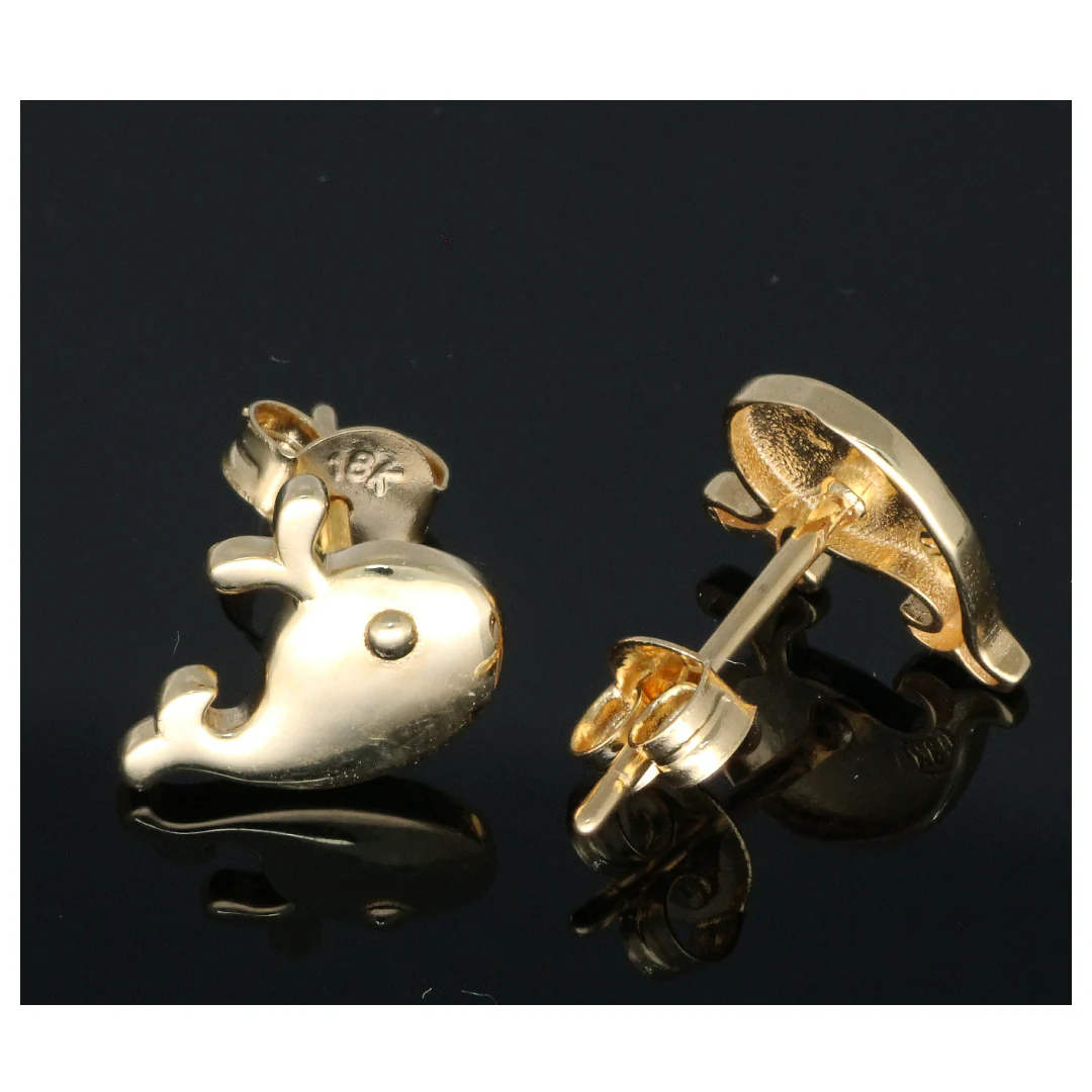 Gold Dolphin Shaped Earrings 18KT - FKJERN18KU6447 - Image 2