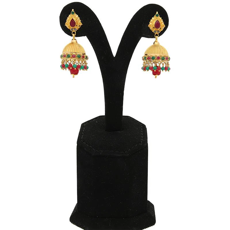 Gold Dome Shaped Jhumka Drop Earrings 22KT - FKJERN22K2328 - Image 2