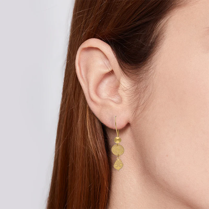 Gold Drop Earrings 21KT - FKJERN21KU3167 - Image 2