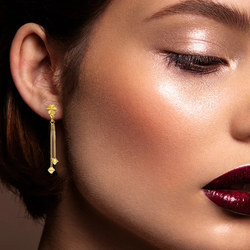 Gold Drop Earrings 21KT - FKJERN21KU3168 - Image 2
