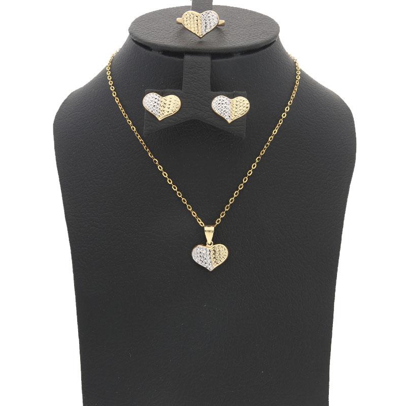 Gold Dual Tone Heart Pendant Set (Necklace, Earrings and Ring) 18KT - FKJNKLST18K2155 - Image 6