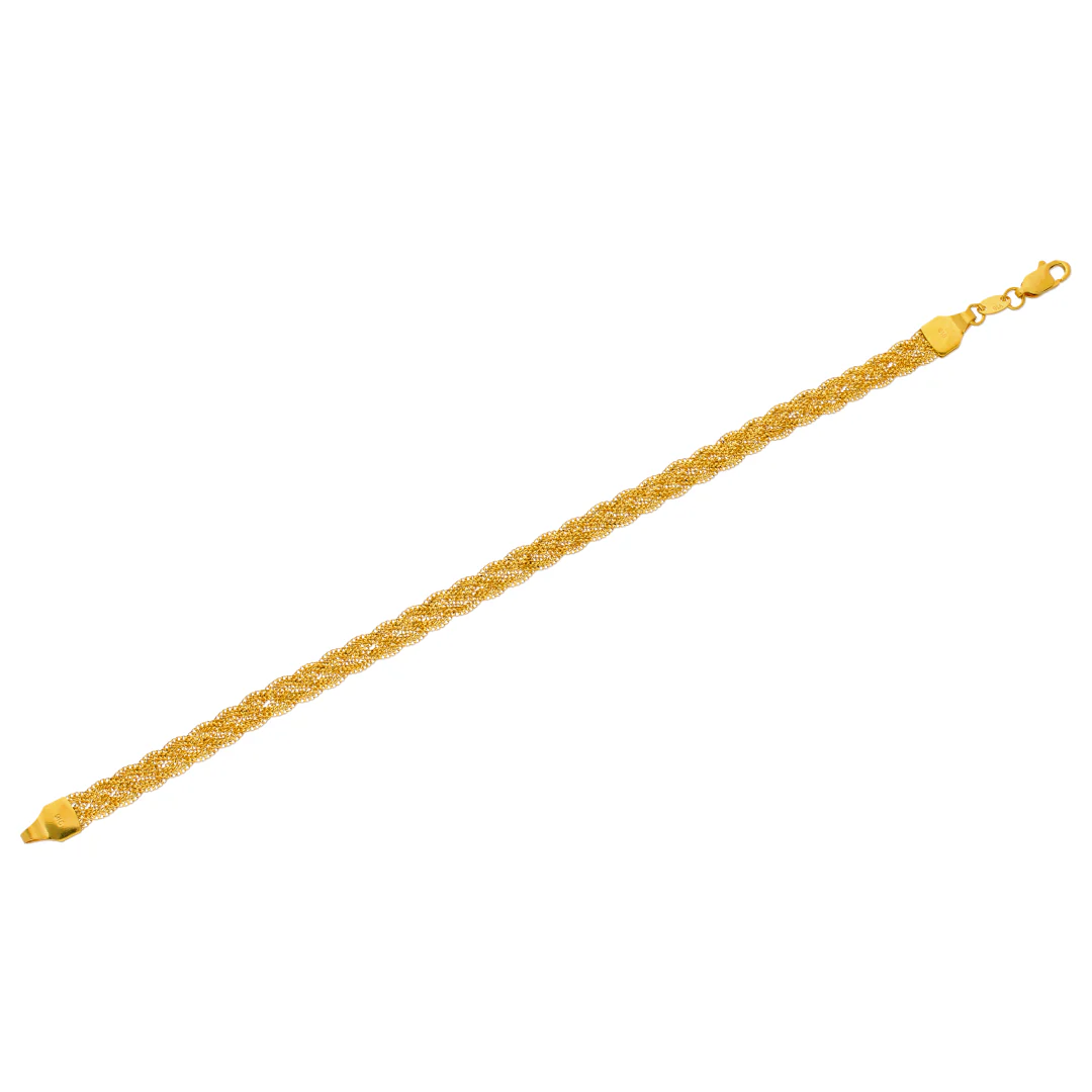 Gold Flat Braided Bracelet 22KT - FKJBRL22KU6655 - Image 2