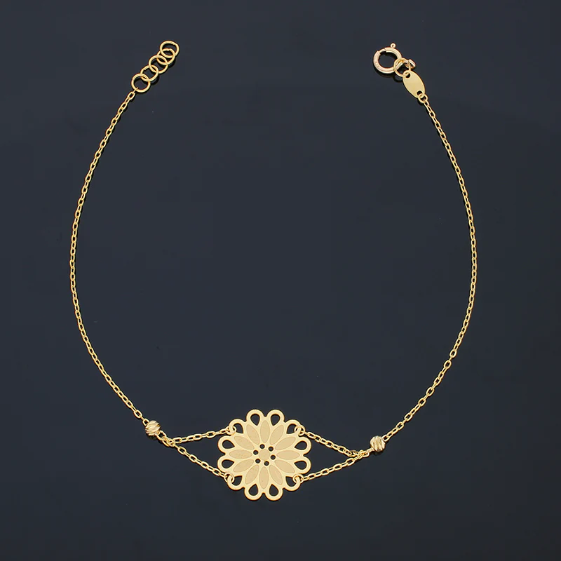 Gold Flower Bracelet 21KT - FKJBRL21KU1017 - Image 2