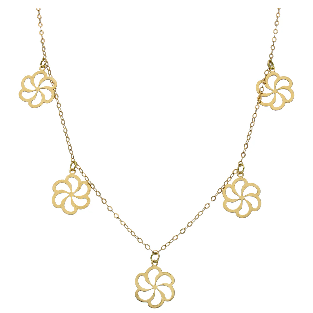 Gold Flower Shaped Charms Necklace 18KT - FKJNKL18KU6529