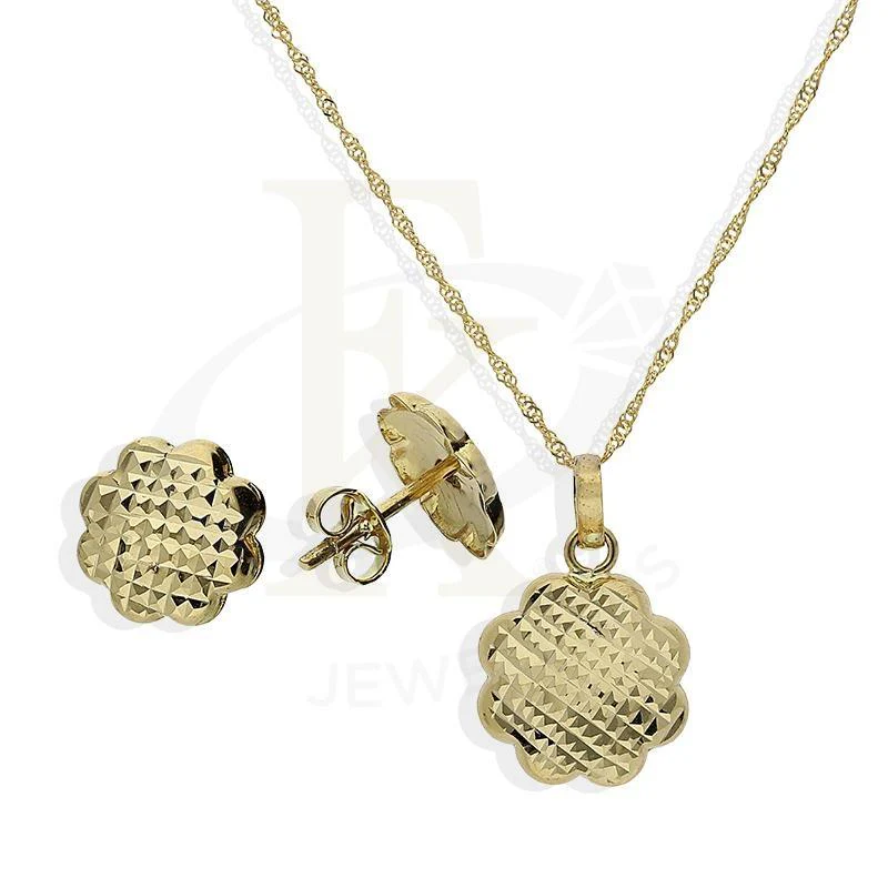 Gold Flower Shaped Pendant Set (Necklace and Earrings) 18KT - FKJNKLST18K2208