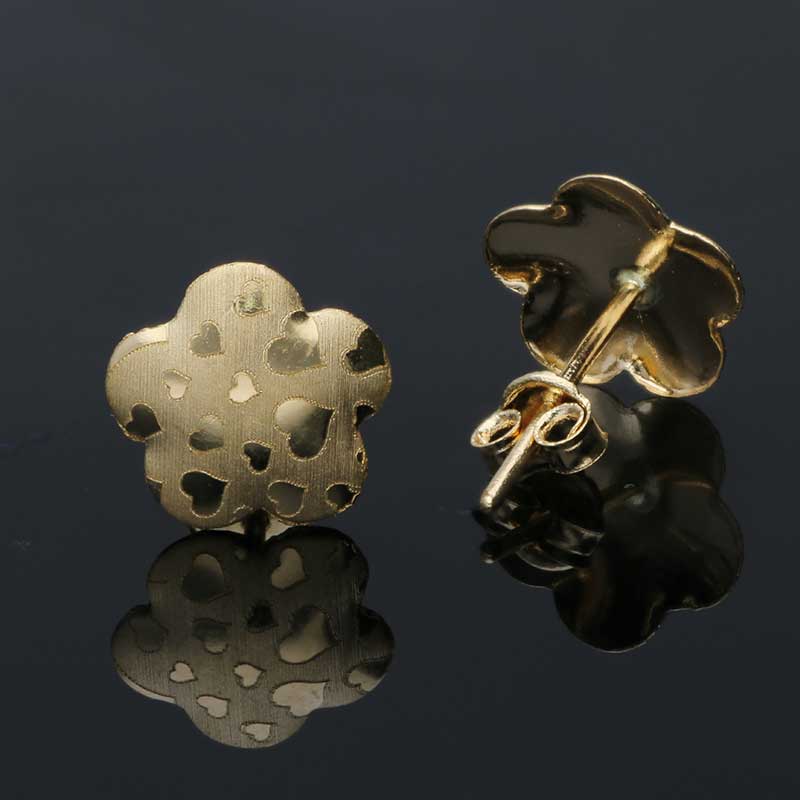Gold Flower Shaped Stud Earrings 18KT - FKJERN18KU3050 - Image 3