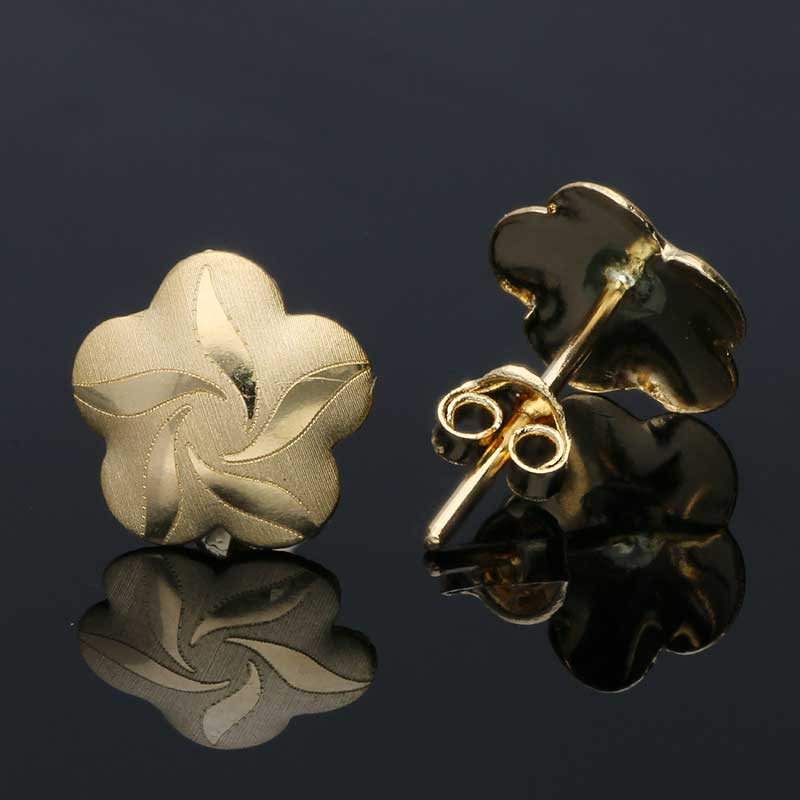 Gold Flower Shaped Stud Earrings 18KT - FKJERN18KU3057 - Image 2