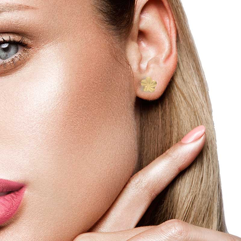 Gold Flower Shaped Stud Earrings 18KT - FKJERN18KU3058 - Image 2