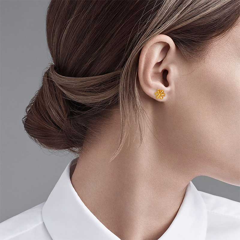 Gold Flower Shaped Stud Earrings 21KT - FKJERN21KU6011 - Image 2