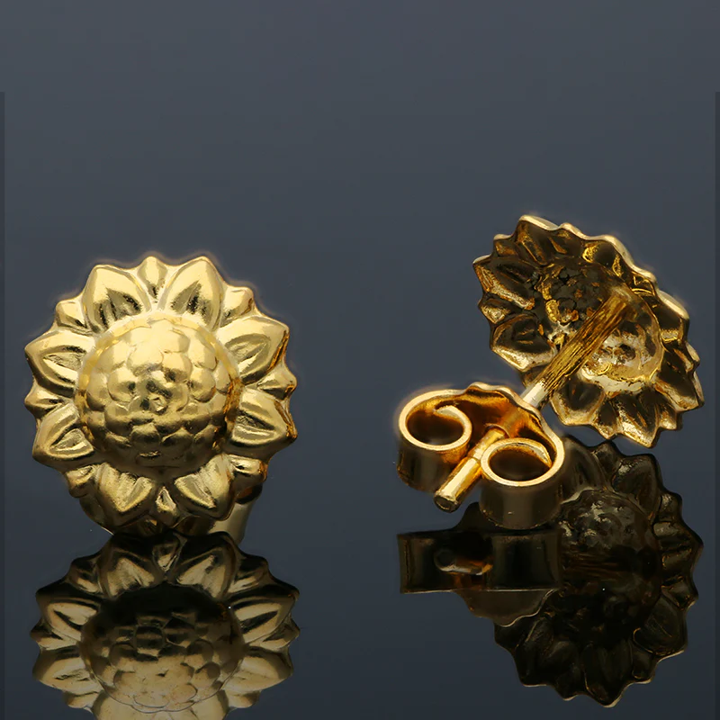 Gold Flower Shaped Stud Earrings 21KT - FKJERN21KU6013 - Image 3