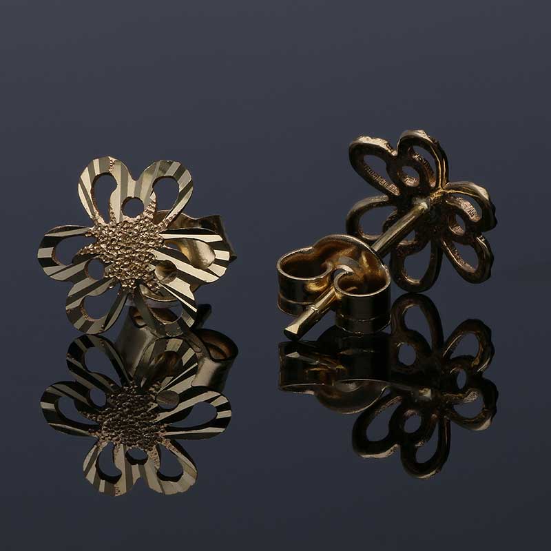 Gold Flower Stud Earrings 18KT - FKJERN18KU3068 - Image 3