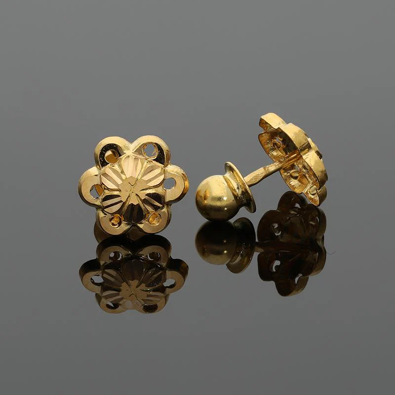 Gold Flower Stud Earrings 21KT - FKJERN21K2426 - Image 3