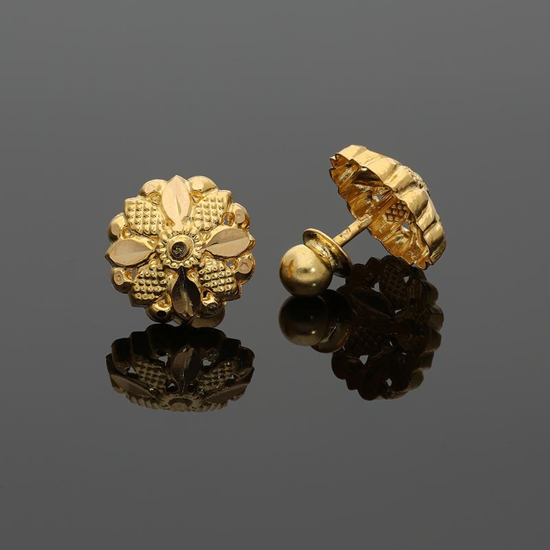 Gold Flower Stud Earrings 21KT - FKJERN21K2427 - Image 3