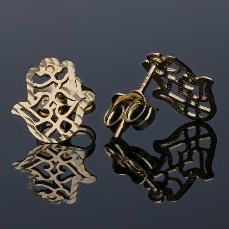 Gold Hamsa Hand Stud Earrings 18KT - FKJERN18KU3069 - Image 3