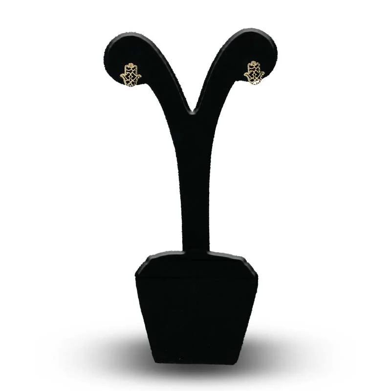 Gold Hamsa Hand Stud Earrings 18KT - FKJERN18KU3069 - Image 4