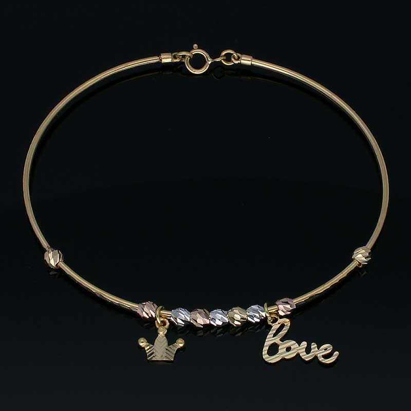 Gold Hanging Crown and Love Bangle in 18KT - FKJBNG18KU2010 - Image 2