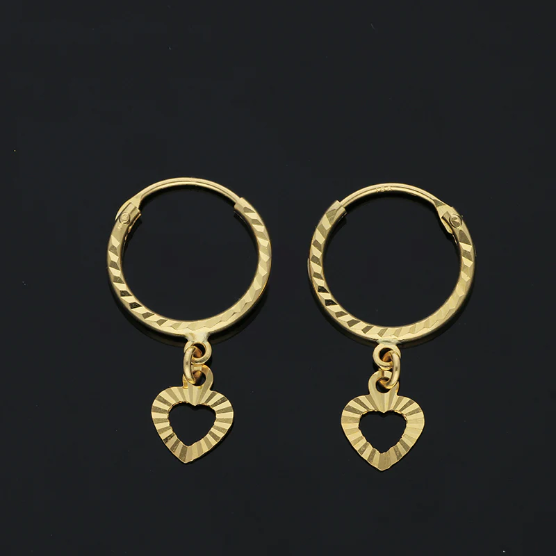Gold Hanging Heart Hoop Earrings 18KT - FKJERN18KU3023 - Image 2