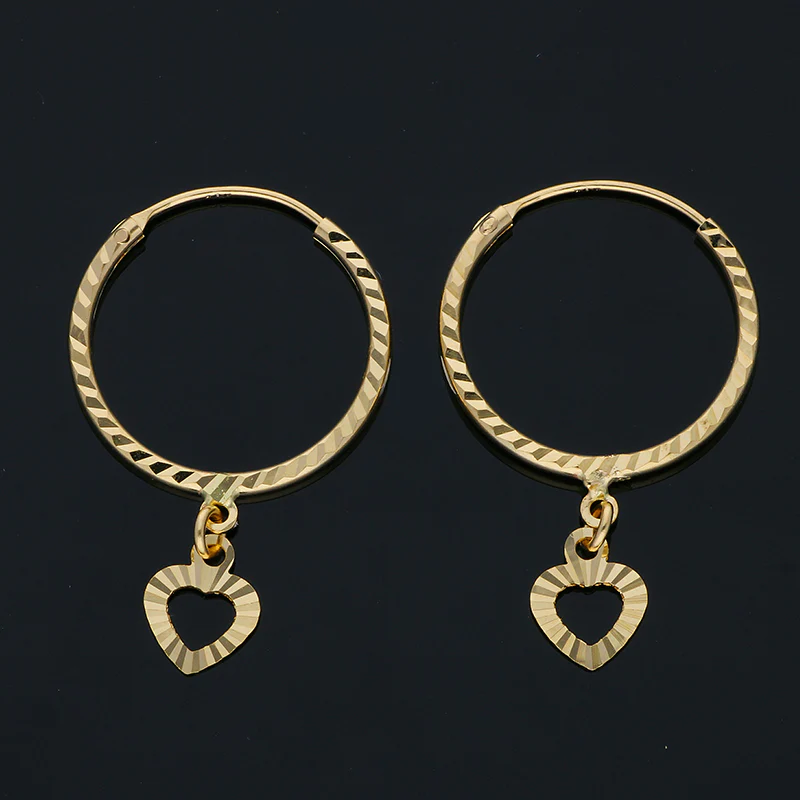 Gold Hanging Heart Hoop Earrings 18KT - FKJERN18KU3025 - Image 2