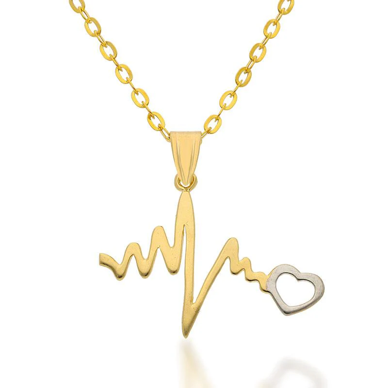 Gold Heart Beat Pendant Set (Necklace, Earrings and Ring) 18KT - FKJNKLST18K2158 - Image 2