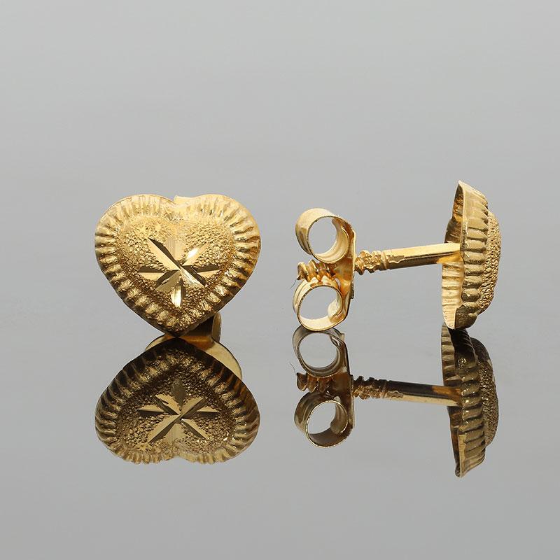 Gold Stud Heart Earrings 18KT - FKJERN1380 - Image 2